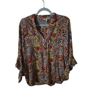 The Pioneer Woman Floral Tunic Blouse V-Neck Long Sleeve Colorful Women's L